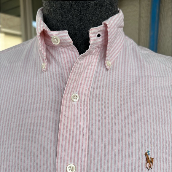 POLO Ralph Lauren Men’s Pink & White Cotton University Stripe BD Shirt - 15/34 - Picture 4 of 12